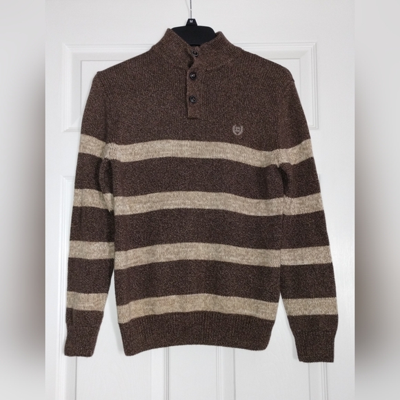 Men's Chaps Brown and Cream Striped  Sweater - Picture 1 of 5